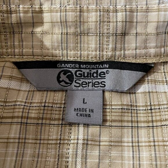 Gander Mountain Shirt Mens Large Tan Plaid Textured Modal Blend Cool Lightweight - Picture 9 of 10